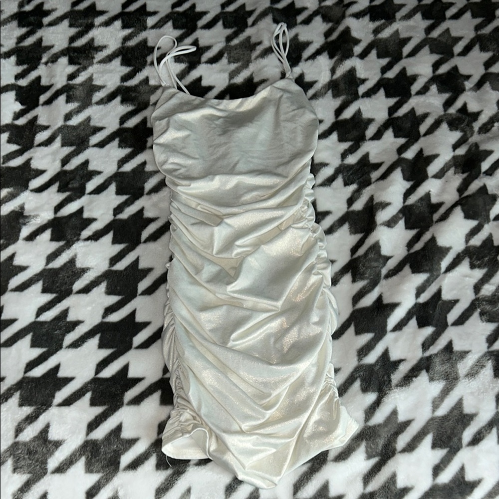 Elegant Cream Ruched Dress